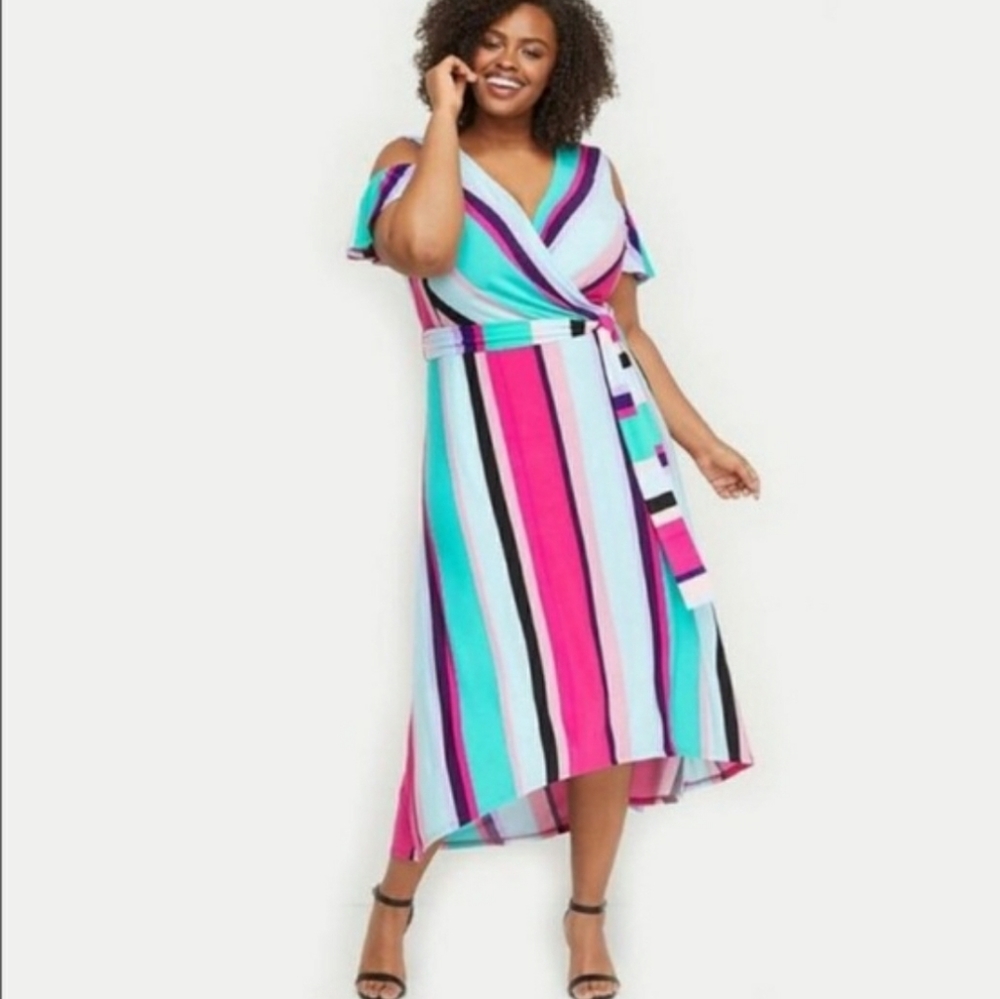 Brand New Lane Bryant Wide Multi Color Stripe Wrap Dress Size26/28 NWT